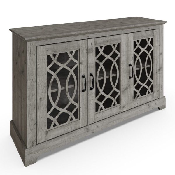 AMELIE 3 DOOR SIDEBOARD MEXICAN GREY with shelf and fretwork doors - Image 5