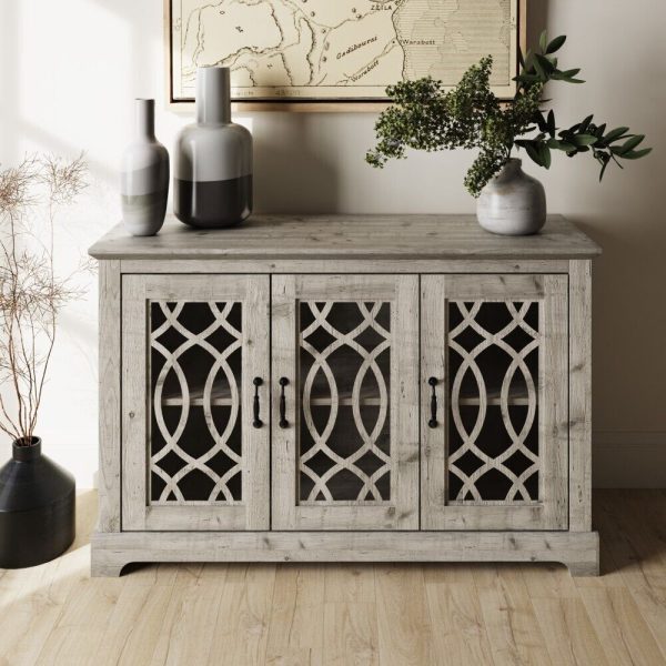 AMELIE 3 DOOR SIDEBOARD MEXICAN GREY with shelf and fretwork doors