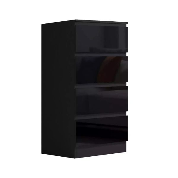 Black 4 Drawer Chest Of Drawers Bedside High Gloss Tall Slim Scratch Resistant - Image 7