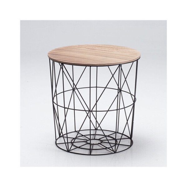 COSMO CAGE LAMP TABLE BLACK OAK FINISH TOP COFFEE SIDE END TABLE LIVING ROOM g