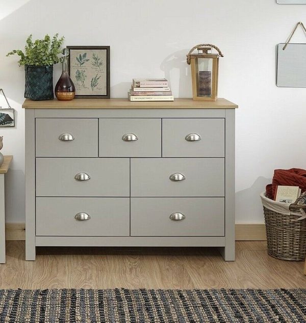 Country style bedroom furniture merchants 7 Drawer chest - Lancaster Grey