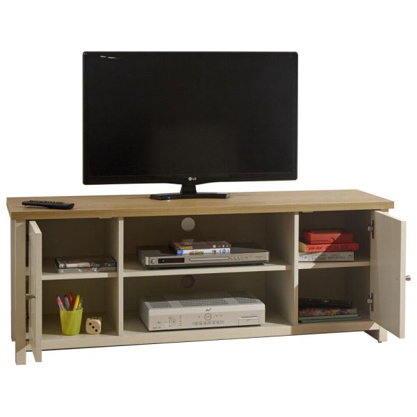 Cream and Oak 2 Door 2 Shelf Large TV Media Unit Lancaster Range - Image 3