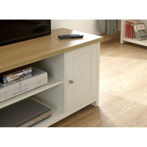 Cream and Oak 2 Door 2 Shelf Large TV Media Unit Lancaster Range - Image 4