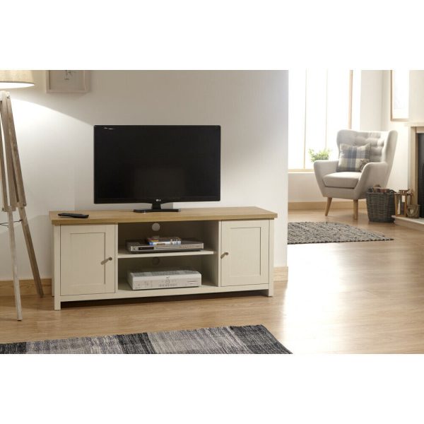 Cream and Oak 2 Door 2 Shelf Large TV Media Unit Lancaster Range - Image 7