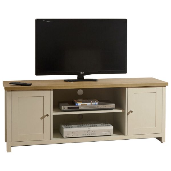 Cream and Oak 2 Door 2 Shelf Large TV Media Unit Lancaster Range