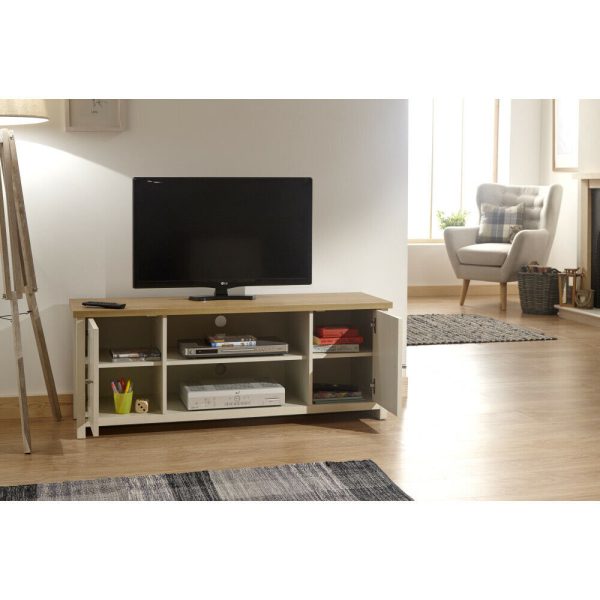 Cream and Oak 2 Door 2 Shelf Large TV Media Unit Lancaster Range - Image 8