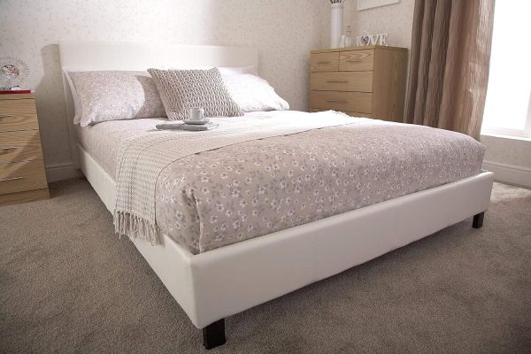 Faux Leather Bed Frame With Padded Headboard H Stitch Design Small Double, White - Image 6