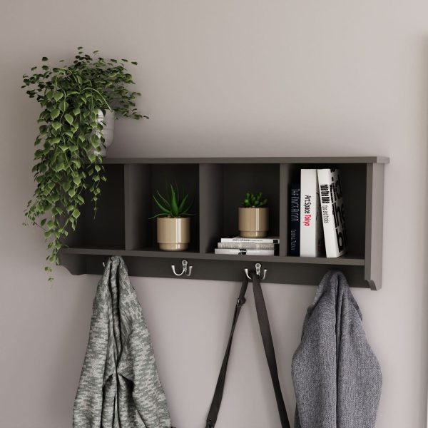 GREY Kempton Wall Rack Storage Unit Shelf Holder Coat Jacket