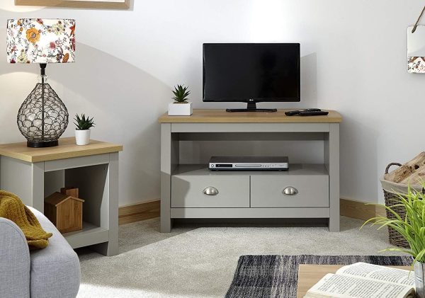 Grey and Oak 2 Drawer Corner TV Media Unit Lancaster Range