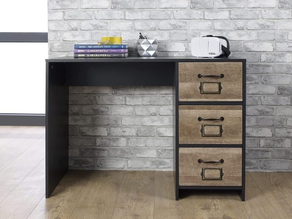 Industrial Brown Black Wood Effect 3 Drawer Office Desk - Retro Locker Design - Image 3