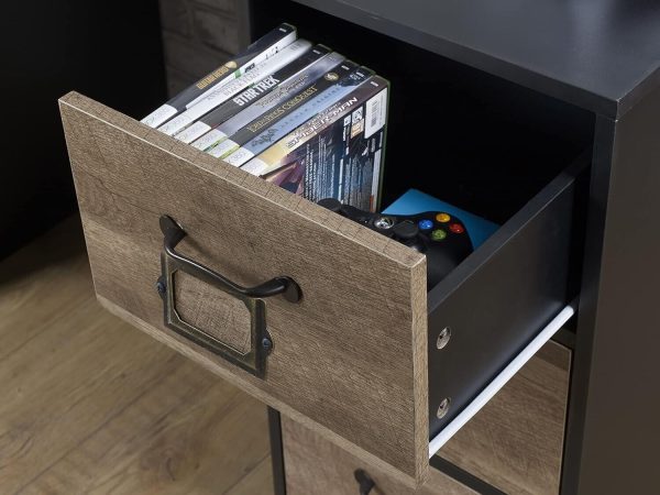 Industrial Brown Black Wood Effect 3 Drawer Office Desk - Retro Locker Design - Image 6