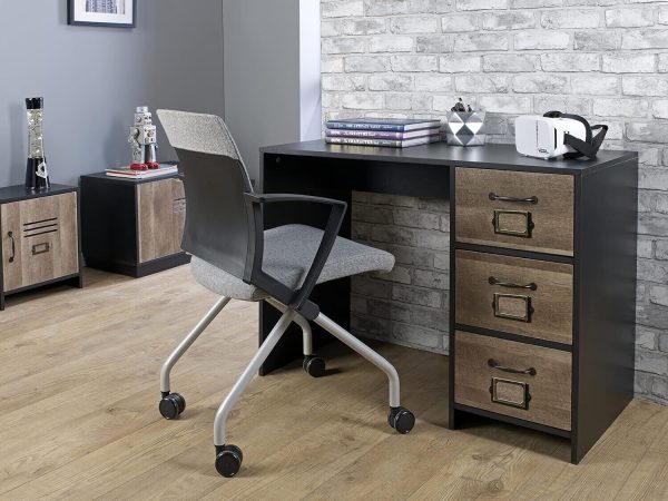 Industrial Brown Black Wood Effect 3 Drawer Office Desk - Retro Locker Design