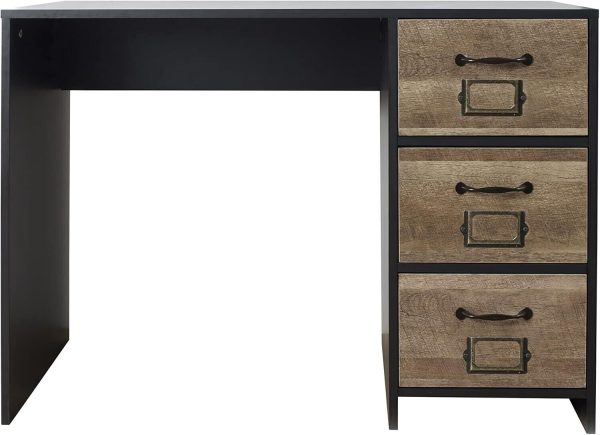 Industrial Brown Black Wood Effect 3 Drawer Office Desk - Retro Locker Design - Image 7