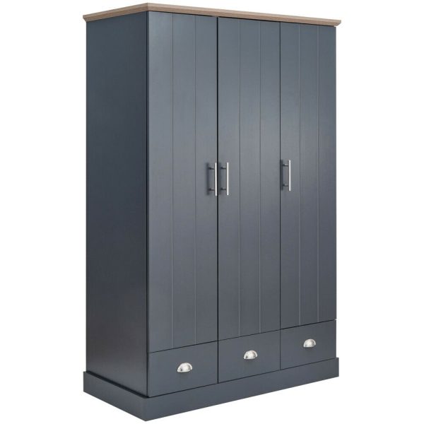 Kendal 3 Door 3 Drawer Wardrobe Country style Slate Blue Oak - Image 13