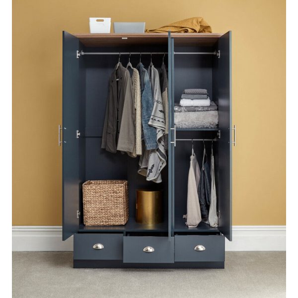 Kendal 3 Door 3 Drawer Wardrobe Country style Slate Blue Oak - Image 3