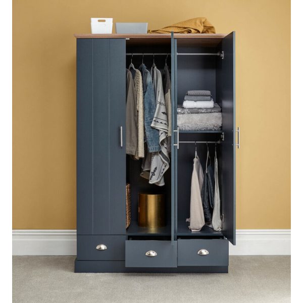 Kendal 3 Door 3 Drawer Wardrobe Country style Slate Blue Oak - Image 4