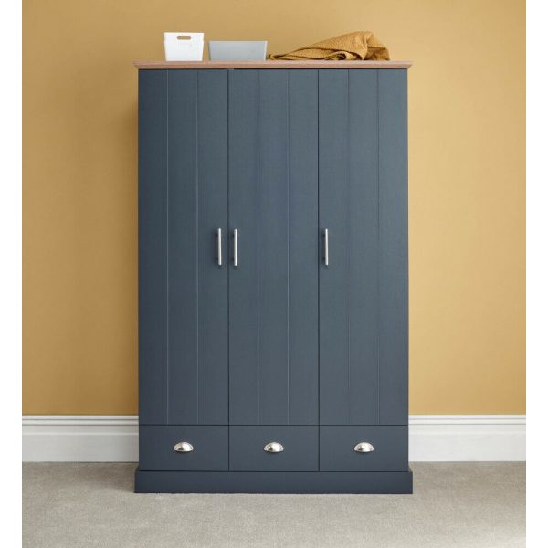 Kendal 3 Door 3 Drawer Wardrobe Country style Slate Blue Oak