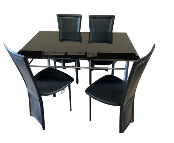 LINCOLN Large Black Bevelled Glass Dining Table 4 Lenora Chairs