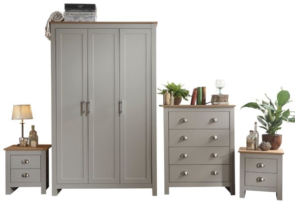 Lancaster 4 Piece bedroom set 3 Door Robe + 2 Bedside + 4 drawer chest Grey