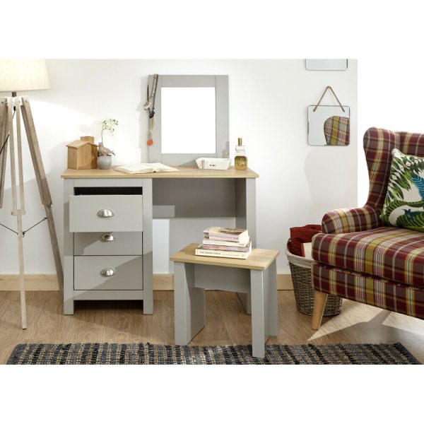 Lancaster Bedroom Furniture Dressing Table Mirror & Stool Set Dresser - Grey - Image 3