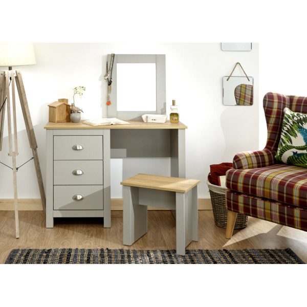 Lancaster Bedroom Furniture Dressing Table Mirror & Stool Set Dresser - Grey