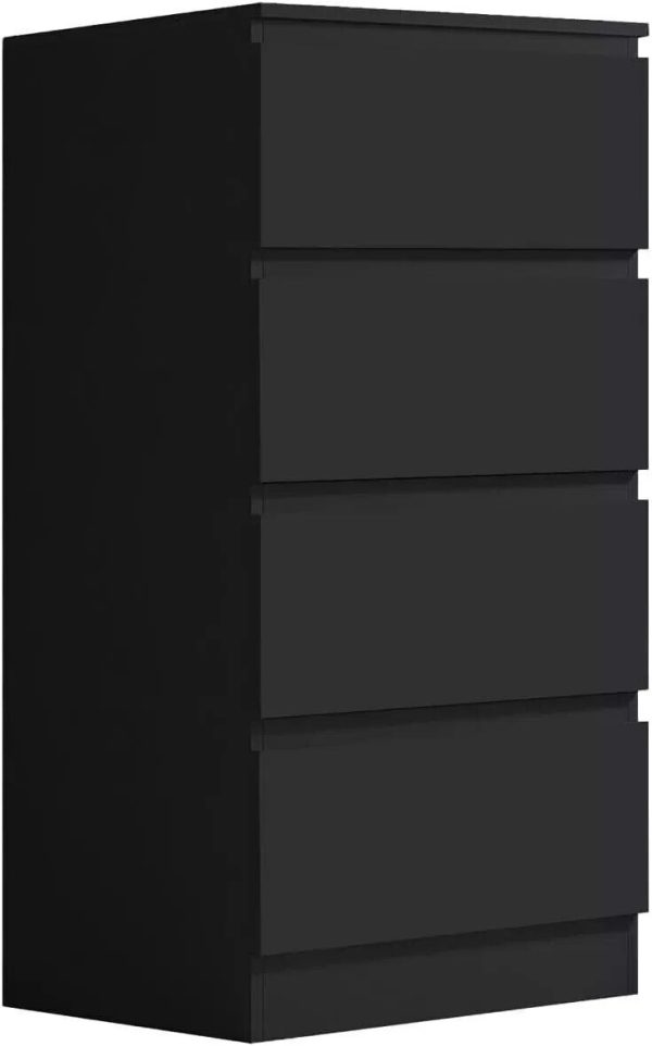 Matt Black 4 Drawer Chest Of Drawers Bedside Table Scratch Resistant Tall Slim - Image 5