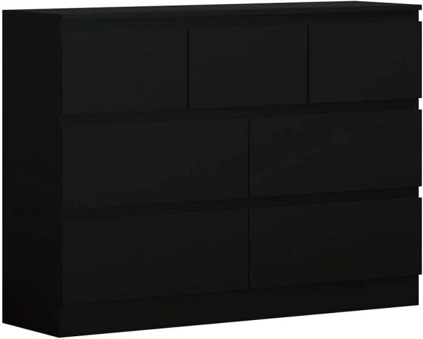 Matt Black Chest Of 7 Drawers Bedroom Furniture Scratch Resistant Merchant