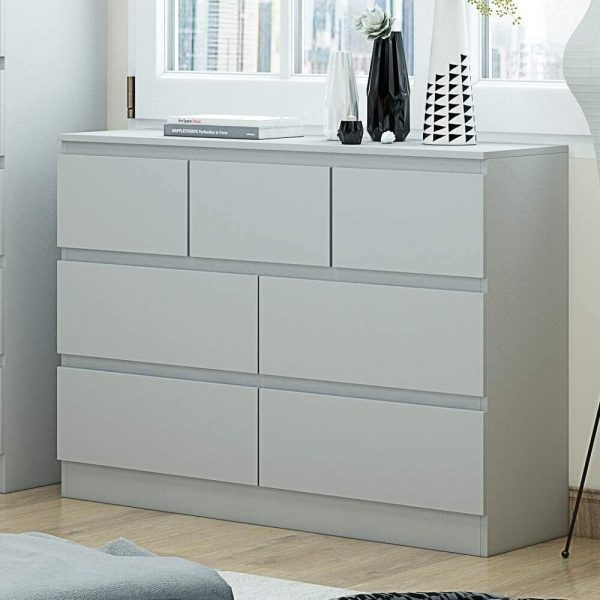 Matt Grey Chest Of 7 Drawers Bedroom Furniture Scratch Resistant Merchant