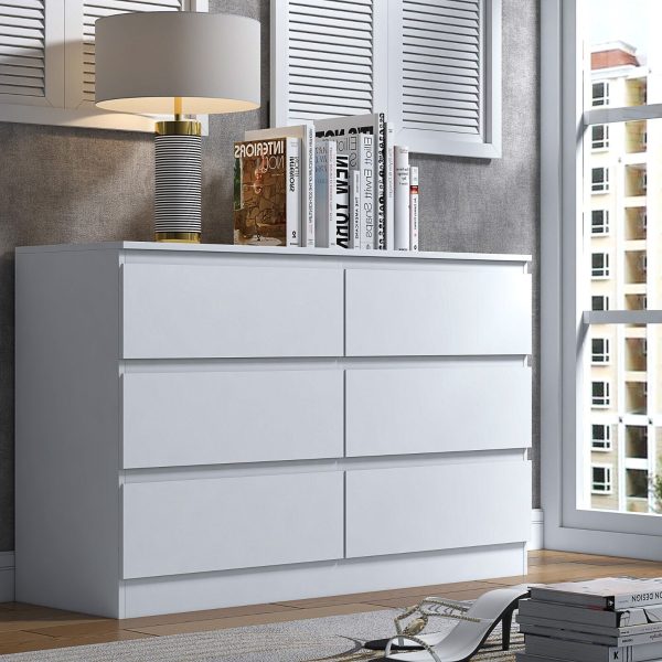 Matt White Chest Of 6 Drawers Bedroom Furniture Scratch Resistant