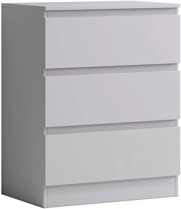 Matt White Chest of 3 Drawers Scratch Resistant Bedside Cabinet - Image 3