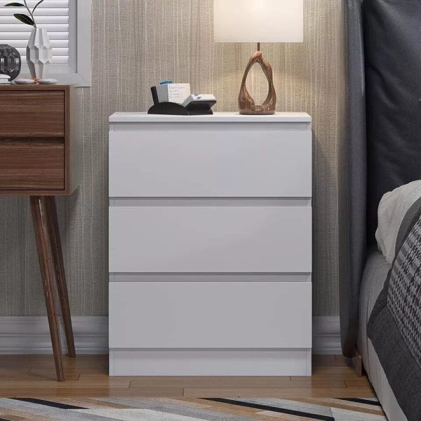 Matt White Chest of 3 Drawers Scratch Resistant Bedside Cabinet - Image 4