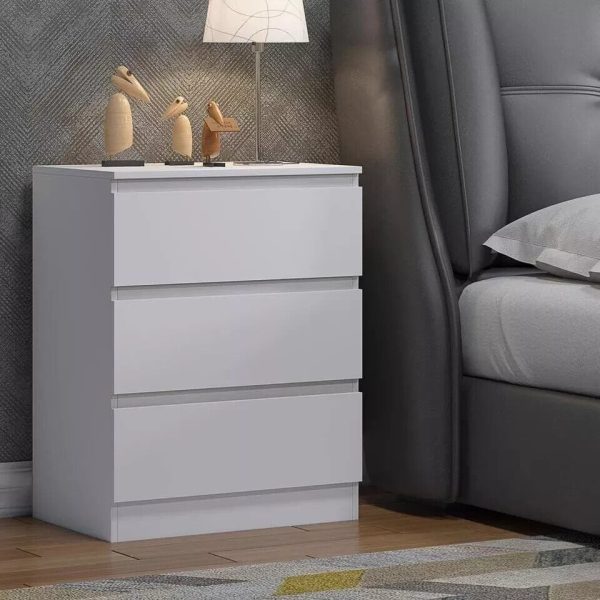 Matt White Chest of 3 Drawers Scratch Resistant Bedside Cabinet