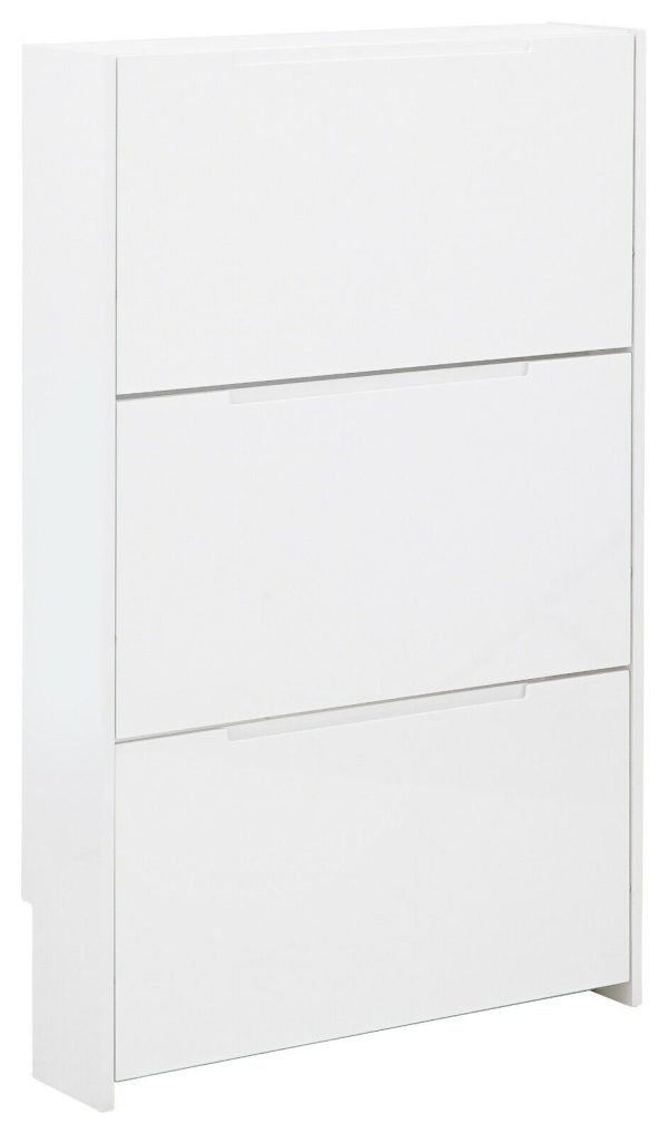 NARROW HIGH GLOSS 3 TIER SHOE CABINET WHITE - Image 4