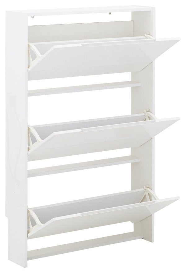 NARROW HIGH GLOSS 3 TIER SHOE CABINET WHITE - Image 5