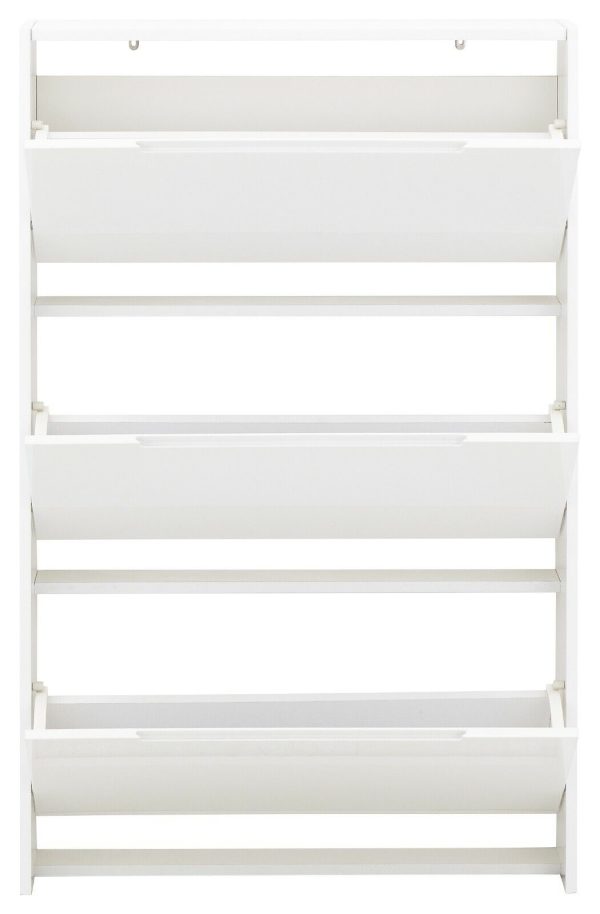 NARROW HIGH GLOSS 3 TIER SHOE CABINET WHITE - Image 7