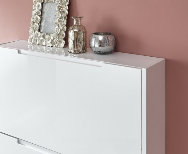 NARROW HIGH GLOSS 3 TIER SHOE CABINET WHITE - Image 8