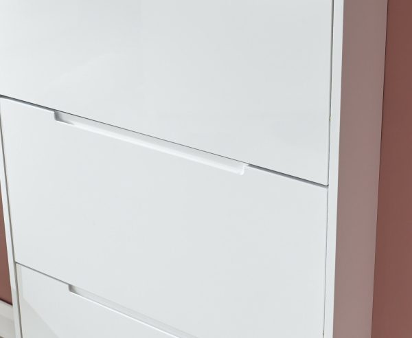 NARROW HIGH GLOSS 3 TIER SHOE CABINET WHITE - Image 10