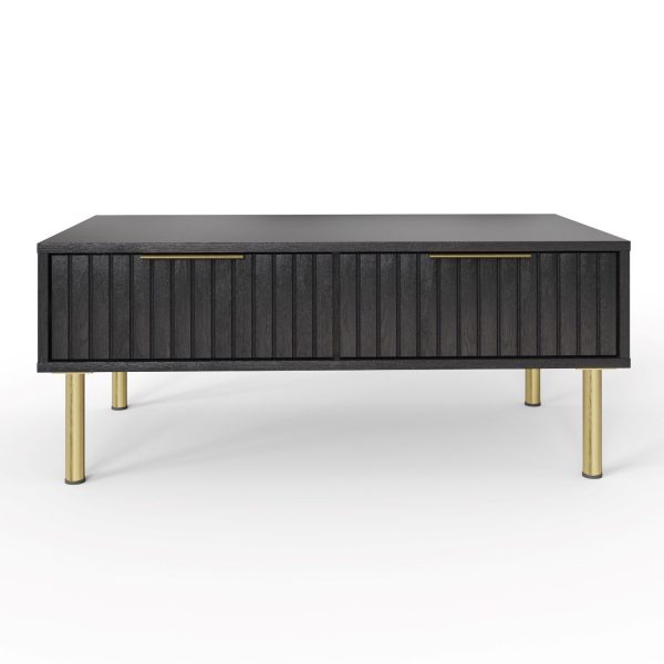 NERVATA 2 DRAWER COFFEE TABLE BLACK GOLD ART DECO - Image 5