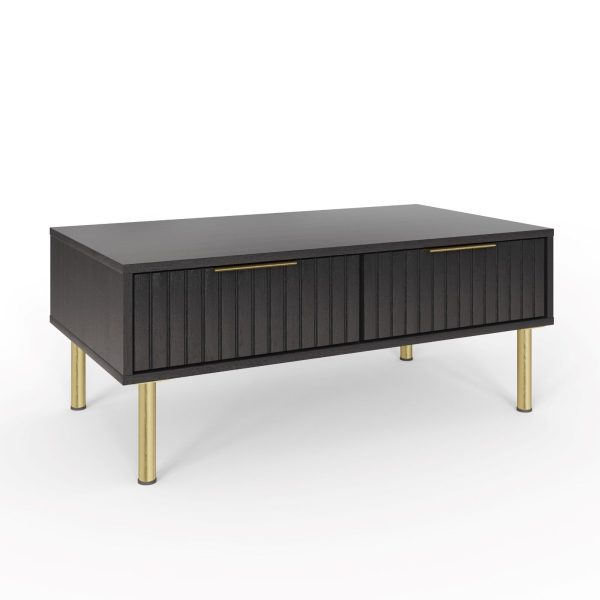 NERVATA 2 DRAWER COFFEE TABLE BLACK GOLD ART DECO - Image 6