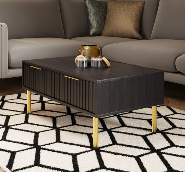 NERVATA 2 DRAWER COFFEE TABLE BLACK GOLD ART DECO