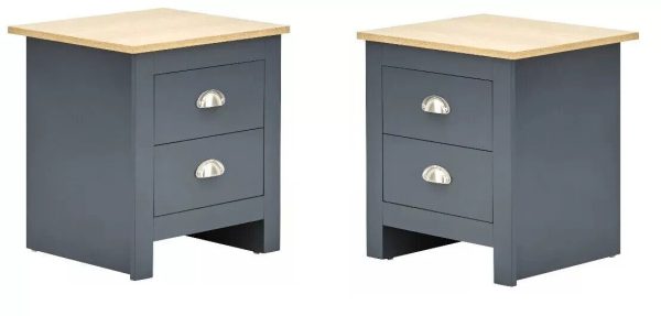 Pair of 2 drawer bed side drawers Country style bedroom furniture Blue Lancaster