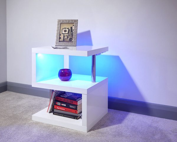 Polar Modern White High Gloss Blue LED Lamp Side End Table bed side