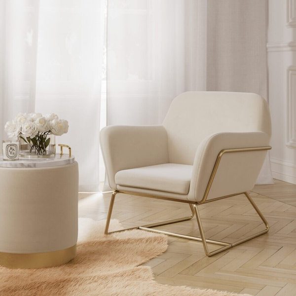 Small Lara Pouffe Seat Footstool Living Room Bedroom Cream Velvet minor graded - Image 3