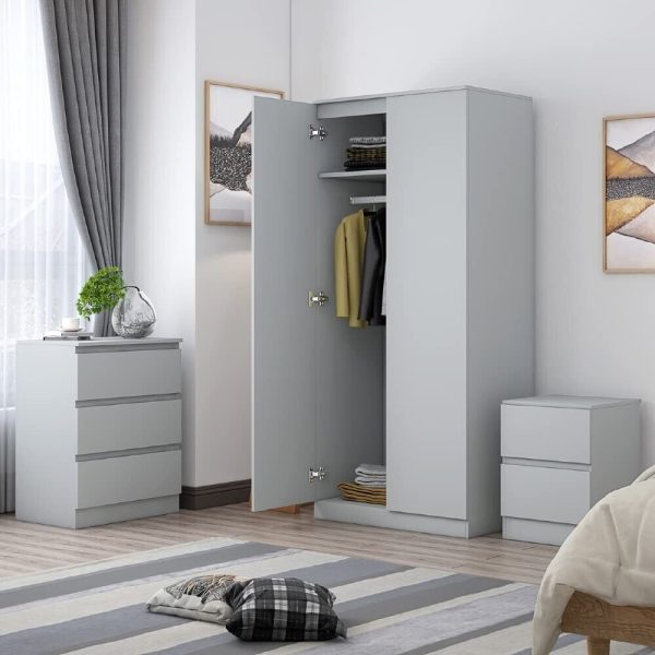 Stora 80cm Modern Bedroom 2 Door Wardrobe with Storage Shelves Matt Grey - Image 3