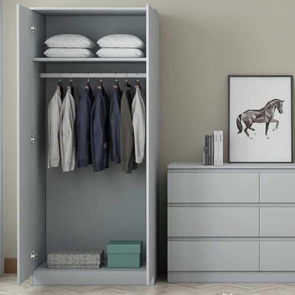 Stora 80cm Modern Bedroom 2 Door Wardrobe with Storage Shelves Matt Grey - Image 4