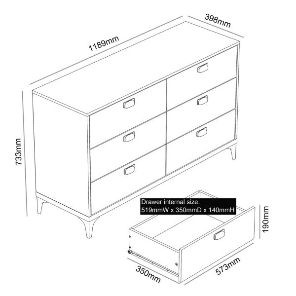 Truro Large 6 Drawer Chest of Drawers, Dusty Grey Oak Quality Materials - Image 7