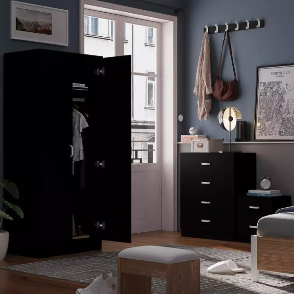 Tunis 2 Door Wardrobe Black Bedroom Furniture Cupboard Metal T-Bar Handles - Image 3