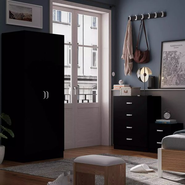 Tunis 2 Door Wardrobe Black Bedroom Furniture Cupboard Metal T-Bar Handles