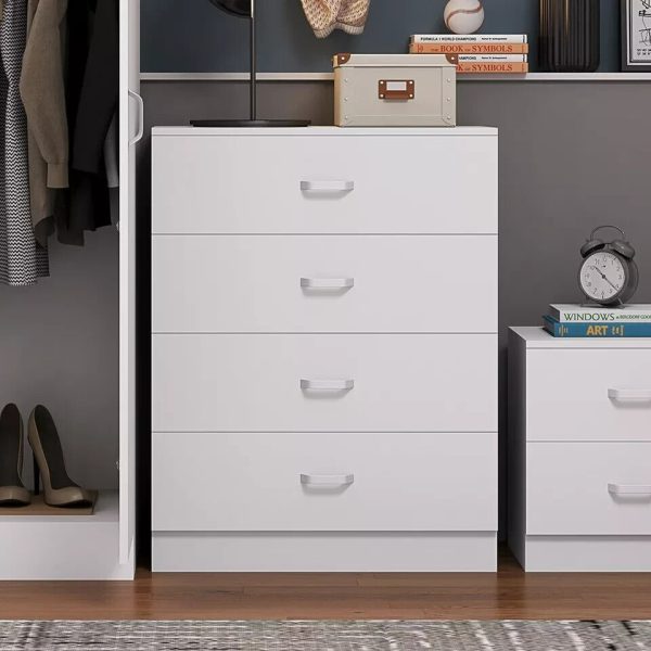 Tunis 4 Drawer Chest Of Drawers Sideboard with Metal T-Bar Handles Matt White - Image 3