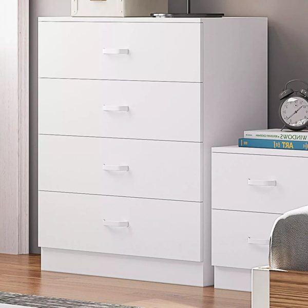 Tunis 4 Drawer Chest Of Drawers Sideboard with Metal T-Bar Handles Matt White